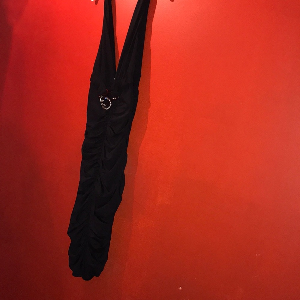 Sexy Black Halter Night Dress w/ Silver Buckle